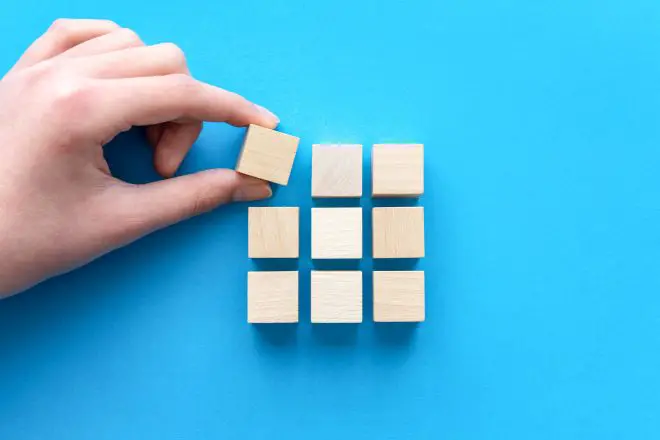 Business strategy theme concept using wood block