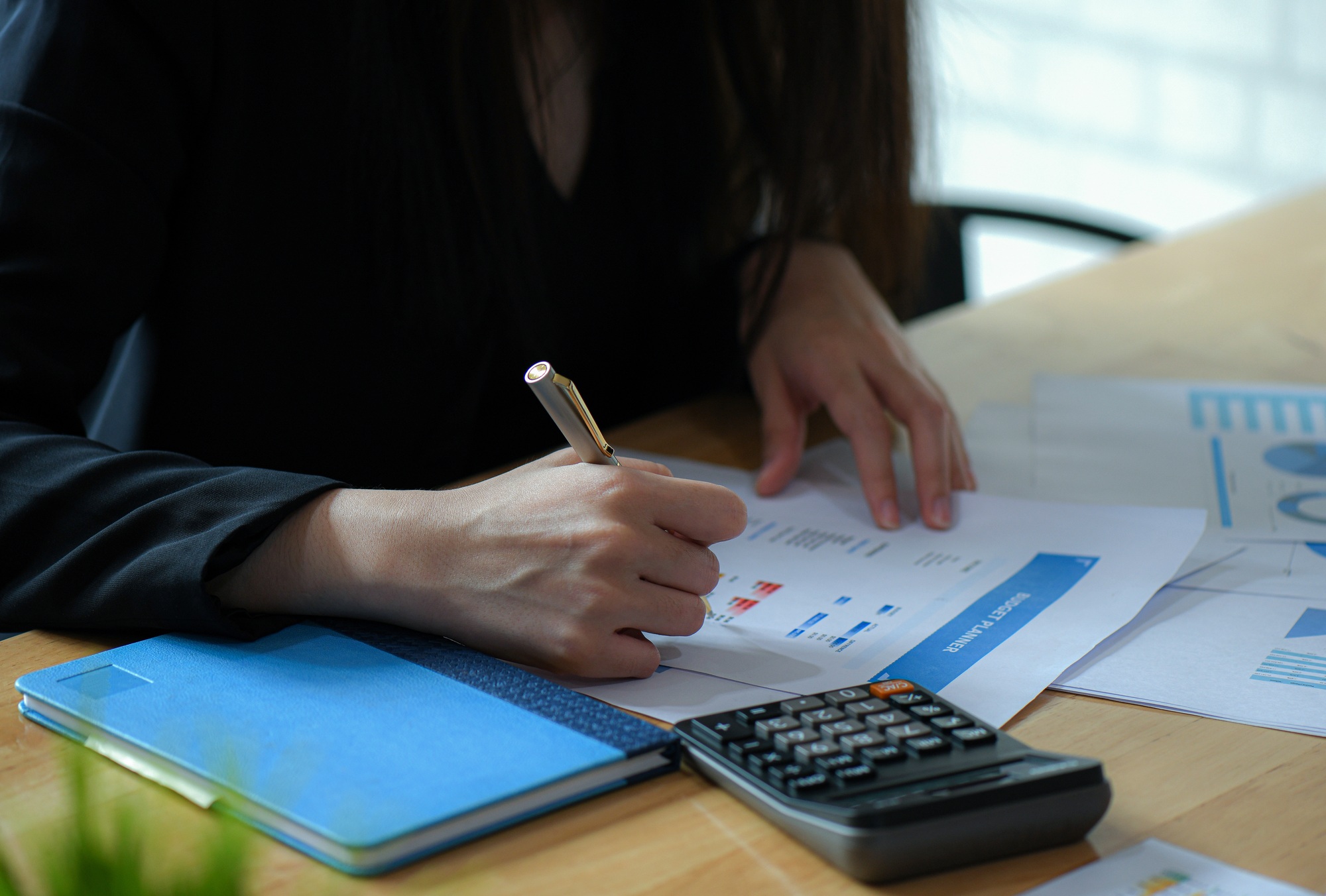 Female executives are finalizing a budget plan.