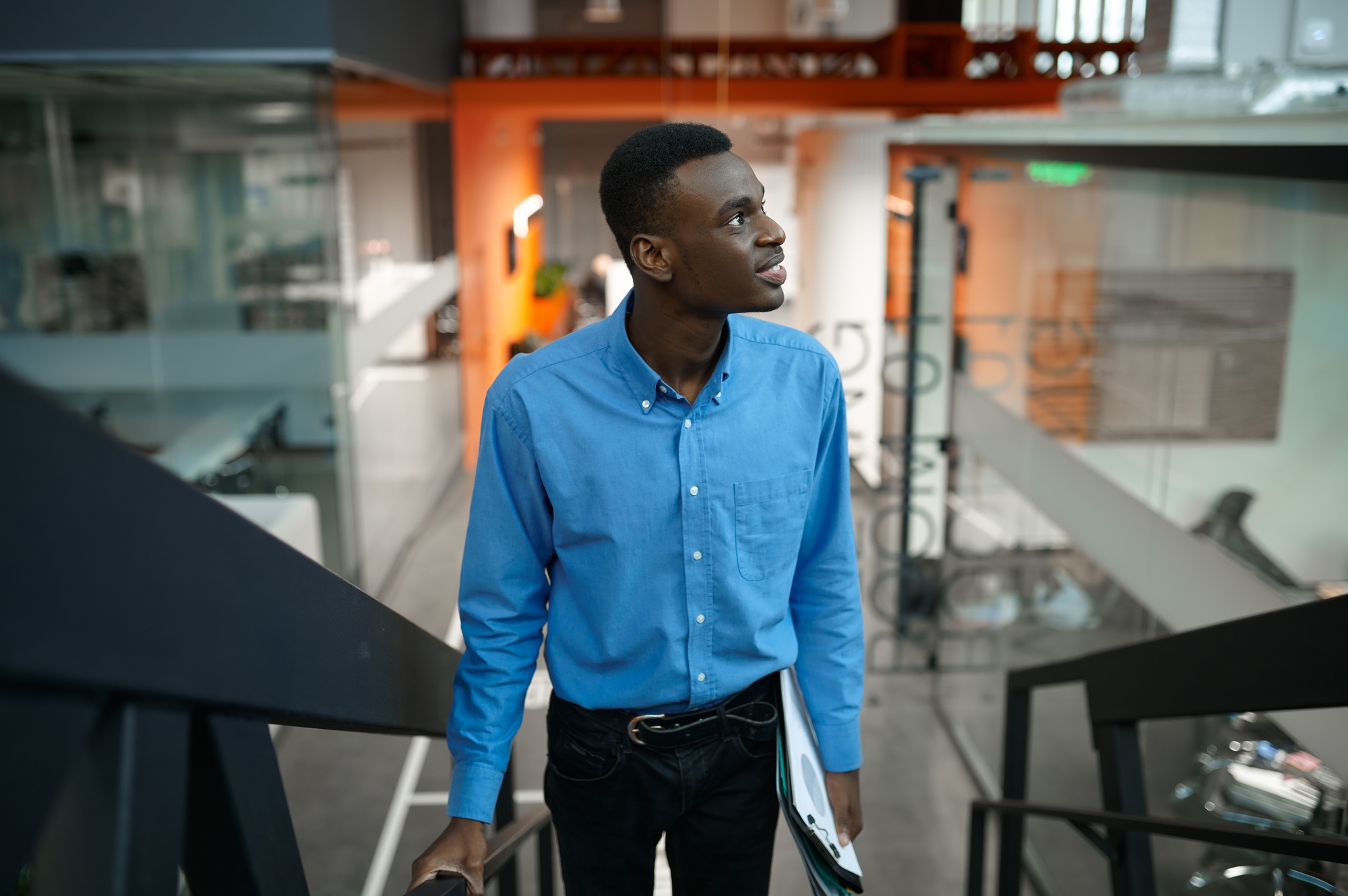 Thoughtful manager, idea developing in IT office