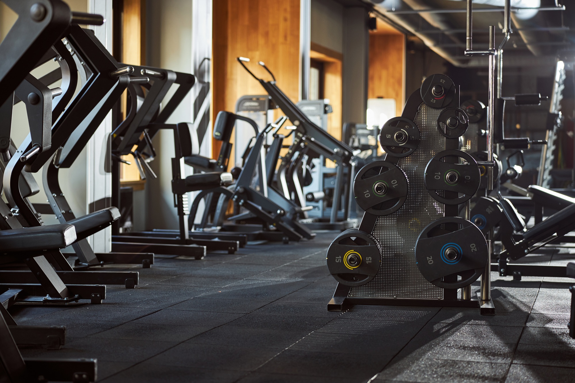Well-equipped gym with machines for physical exercises