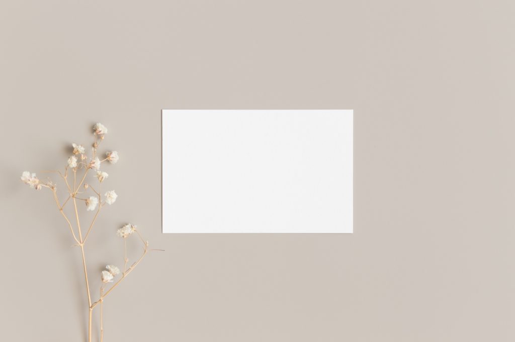 White business card mockup 85x55mm with a gypsophila.